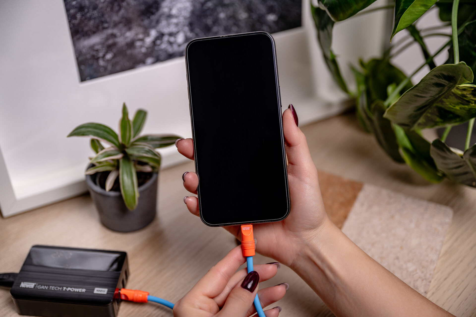 newell-usb-c-usb-c-100-w-kabel-1-5-m-spiral-blau-orange image 7